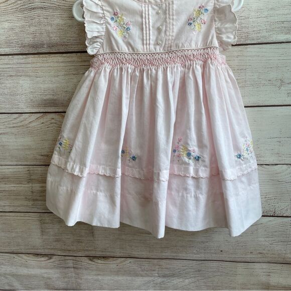 VINTAGE PARISIAN EMBROIDERED DRESS IN PINK WITH ATTACHED RUFFLE SLIP - Picture 3 of 6